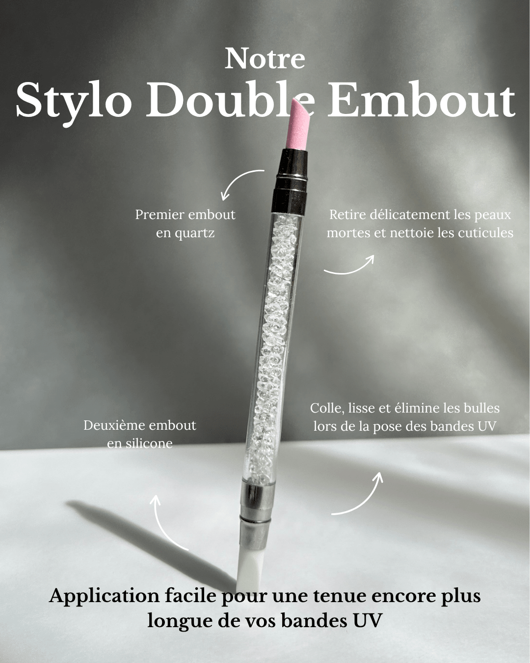 Stylo double embout silicone &amp; pierre quartz pour cuticules - Oprah Studio