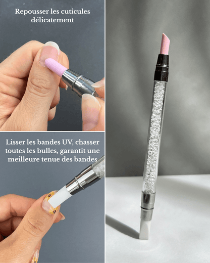 Stylo double embout silicone &amp; pierre quartz pour cuticules - Oprah Studio